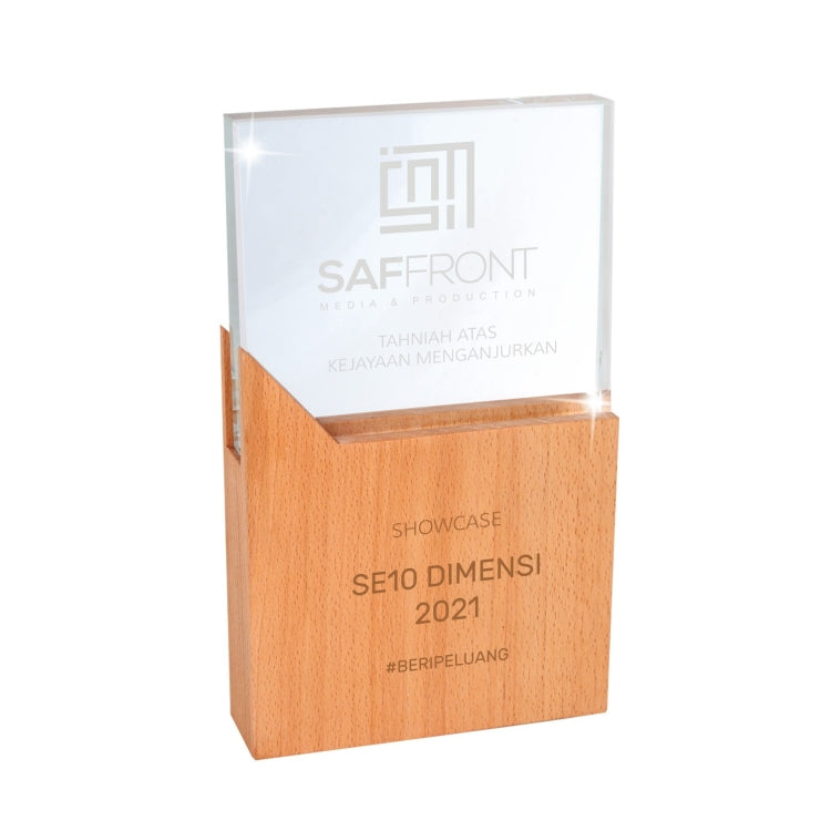 Rectangular Crystal Award with Wooden Stand Executive Gifts Singapore