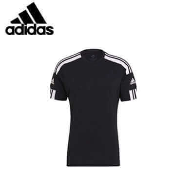 adidas Squadra 21 Sports Tee Shirt featuring black design and signature three stripes, ideal for athletic performance.