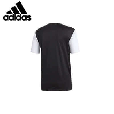 adidas Estro19 Jersey back view showcasing black and white color scheme and adidas logo for peak performance.