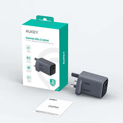 AUKEY PA-C5 Comet Mix 3 100W PD 3-Port GaN Wall Charger Executive Gifts Singapore