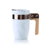 Marble Ceramic Mug with SS Rim and Wooden Handle Executive Corporate Gifts Singapore