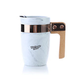 Marble Ceramic Mug with SS Rim and Wooden Handle Executive Corporate Gifts Singapore