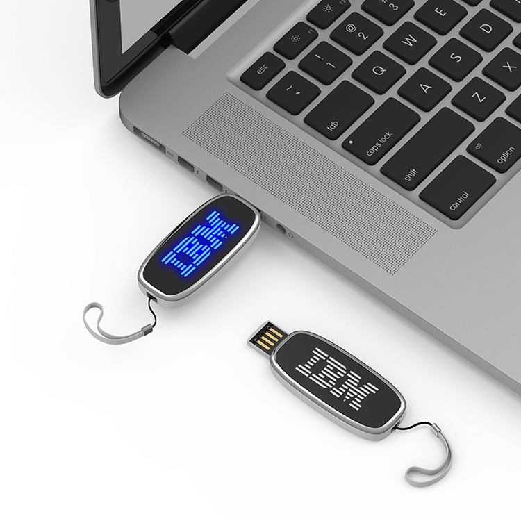 Oval Slider USB Flash Drive with Strap and LED Logo Executive Corporate Gifts Singapore