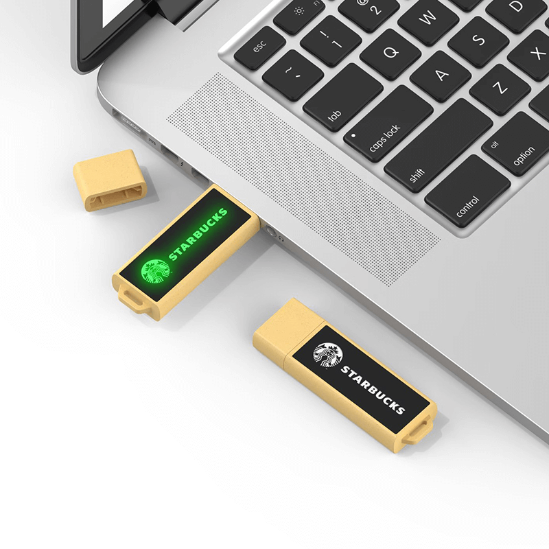 Eco Friendly Rectangular Wooden USB Flash Drive with LED Logo Executive Corporate Gifts Singapore