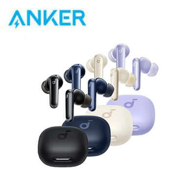 Anker soundcore P40i Smart ANC True-Wireless Earbuds in various colors with charging cases.