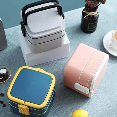 BPA-Free Square Double Layer Lunch Box with Spoon | Executive Door Gifts