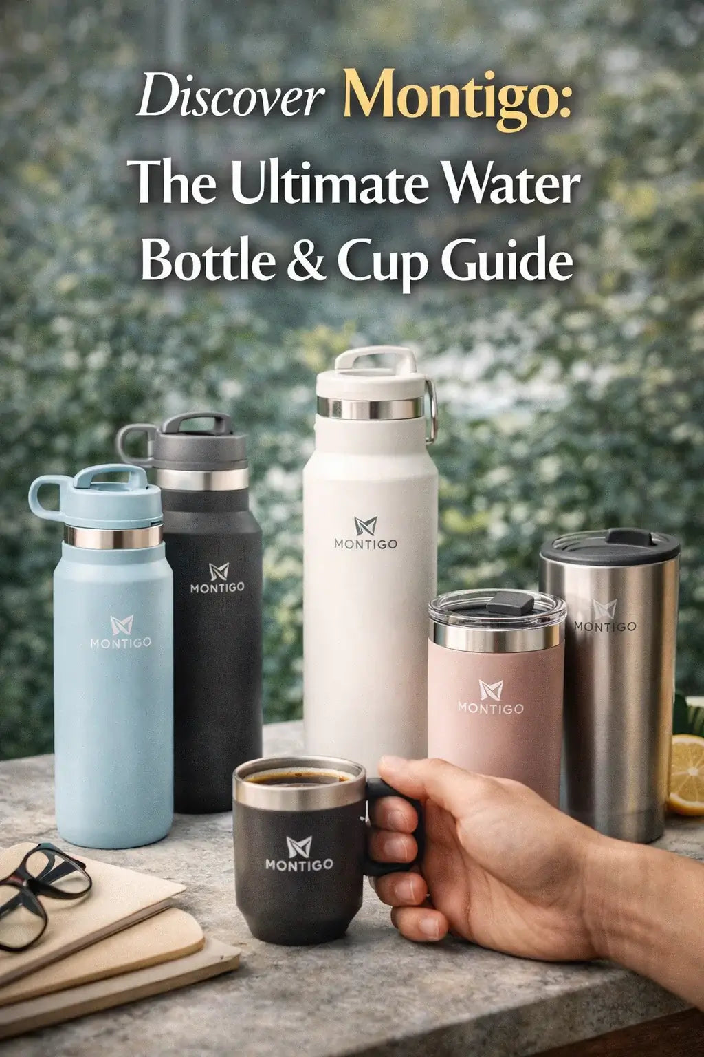Discover Montigo: The Ultimate Water Bottle & Cup Guide featuring various Montigo water bottles and cups.
