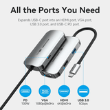 Vention 4-in-1 USB-C Hub with multiple ports for HDMI, VGA, and USB connections, perfect as a corporate gift.