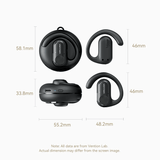 Dimensions of Vention Wireless Bluetooth Open Ear Headphones OpenBeat showcasing ear-hook design and features.