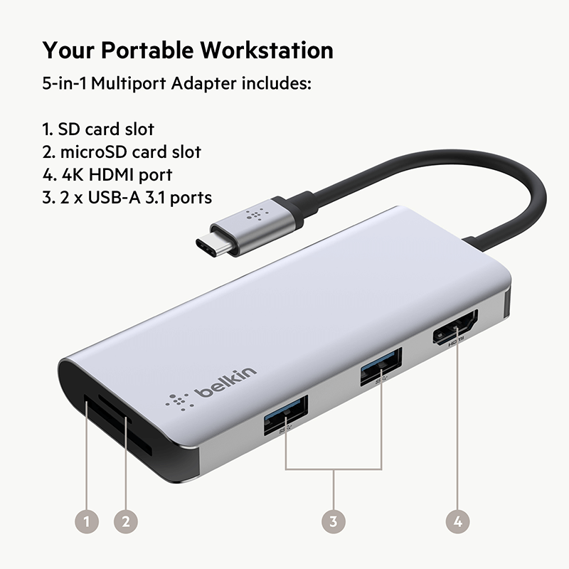 Belkin Connect USB-C 5-in-1 Multiport Adapter Hub Executive Corporate Gifts Singapore