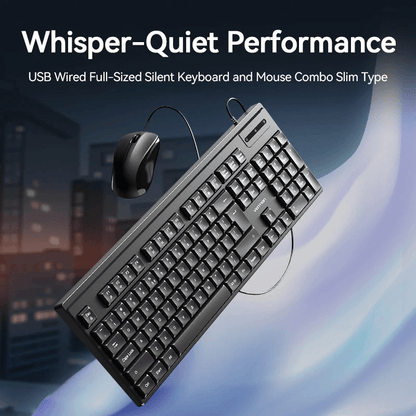 Vention USB Wired Full-Sized Silent Slim Keyboard and Mouse Combo showcasing whisper-quiet performance.