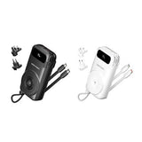 Vention 10000mAh Power Bank with Plug in black and white, featuring USB-C and Lightning cables.