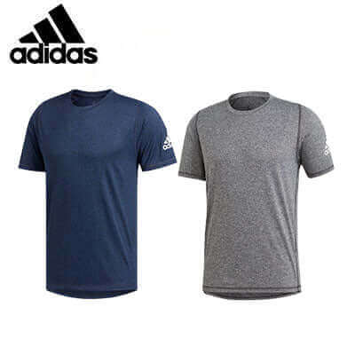 adidas Freelift Sport Ultimate Heather Tee in navy and gray, featuring flexibility and comfort for an active lifestyle.