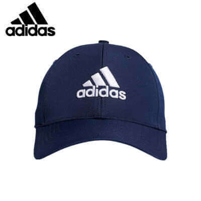 adidas Performance Hat in navy blue featuring iconic three stripes logo for sun protection and comfort.