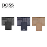 Hugo Boss Folding card holder Classic Grained in black, navy, and camel colors, showcasing minimalist design.