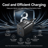 Vention 2-Port USB (C + C) GaN Charger 45W with features including surge and over-voltage protection.