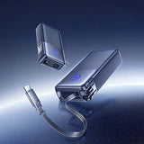 Remax CP-17 65W Powerank with Retractable Cable and Wall Plug charging devices on a sleek background.