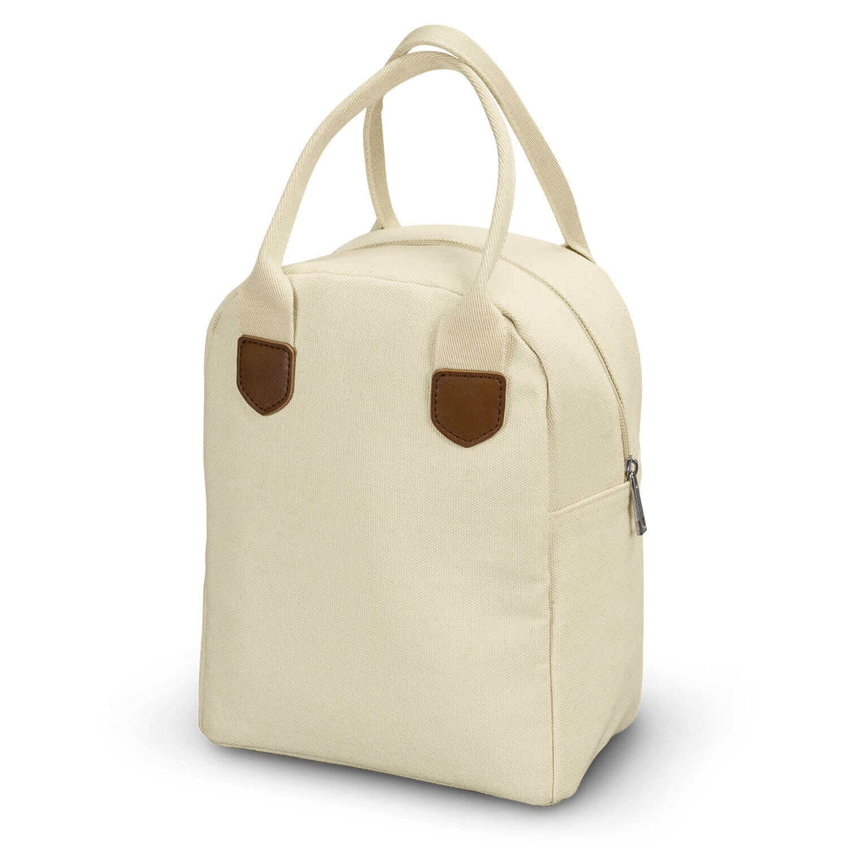 Colton Lunch Bag with cotton canvas exterior and leather-look PU accents, ideal for daily meals and corporate gifts in Singapore.