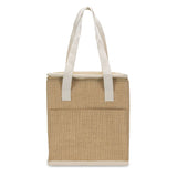 Sabian Lunch Cooler Bag made from jute with cotton handles and front slip pocket for easy transport.