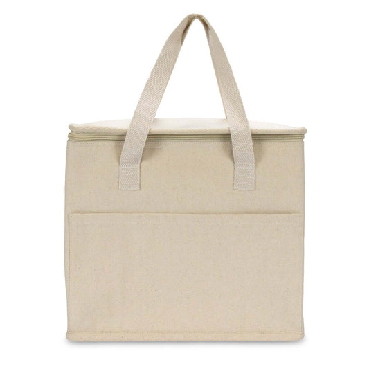 Aden Lunch Cooler Bag featuring natural cotton handle and front slip pocket for easy storage.