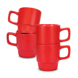 Barista Stackable Coffee Mug in stackable design, red ceramic mugs, perfect corporate gift, space saving storage.