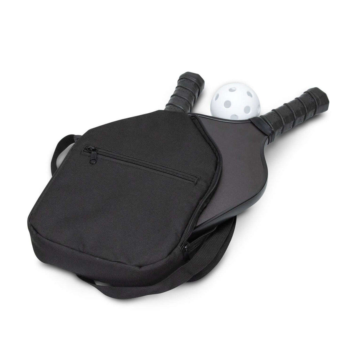 Baseline Pickleball Set with two paddles and pickleball in zippered carry bag.