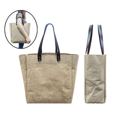 Eco Jute Tote Bag with PU Leather Handle Executive Corporate Gifts Singapore