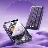 Remax RPP-580 Magnetic Wireless Charging Powerbank 10000mAh in Dark Purple with dual wires for fast charging.