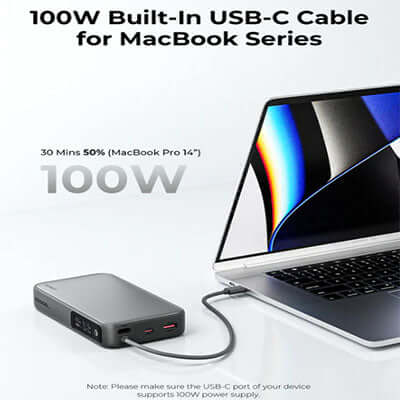 Aukey PB-Y48 Spark Sling 100W 20000mAh Compact Fast Charging Power Bank Built-in USB-C Cable Executive Corporate Gifts Singapore
