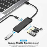 Vention 5-in-1 USB-C Hub with 4 USB Ports connected to a laptop, showcasing its versatile features.