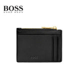 Hugo Boss Signature Card Holder with embossed BOSS logo and light gold-plated zipper, ideal for corporate gift.