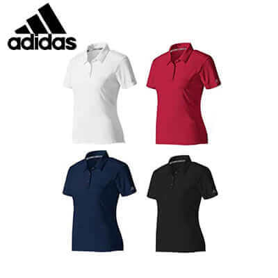 adidas MA Polo T-Shirt (Women) in four colors: white, red, navy, and black for stylish athletic wear.