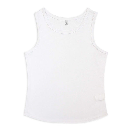 Custom Tank Top in white, perfect for corporate gifts, made from 180gsm 100% polyester mesh fabric.