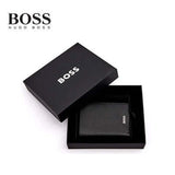 Hugo Boss Folding card holder Classic Grained in black gift box showing minimalistic design and logo.