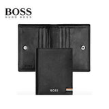 Hugo Boss Folding Card Holder Iconic Black with logo, featuring multiple compartments and tricolored textile flag.