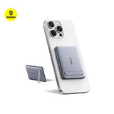 Baseus PicoGo AM31 Mini Magnetic Power Bank with Stand 5000mAh 20W attached to smartphone.
