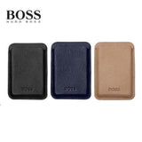 Hugo Boss Magnet Mobile Card Holder Classic in black, blue, and beige leather options, perfect as a corporate gift.