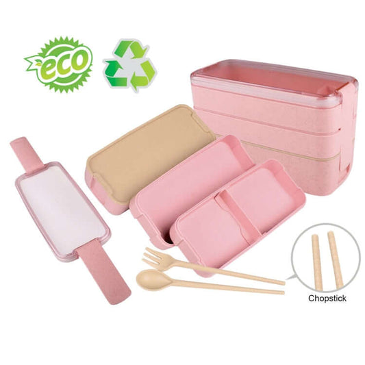 3 tiers Wheat Straw Bento Box Executive Corporate Gifts Singapore