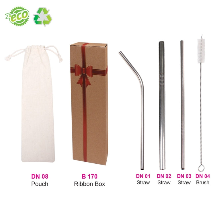 Eco Friendly Eco Stainless Steel Straw Set with Canvas Pouch ( 4 in 1 ) Executive Corporate Gifts Singapore