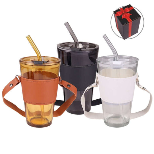 Glass Tumbler with Straw and Strap Executive Corporate Gifts Singapore