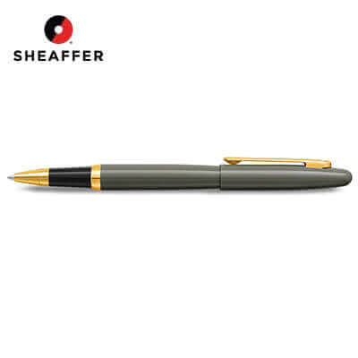 Sheaffer® Glossy Light Gray Rollerball Pen With PVD Gold-Tone Trim on a white background