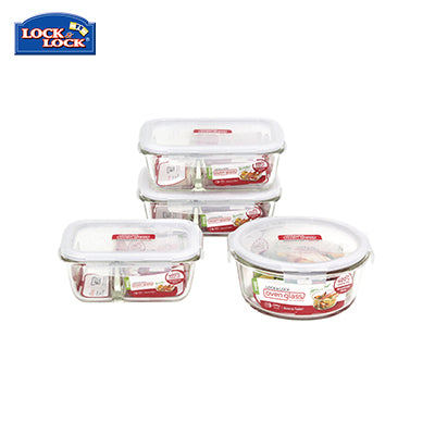 Lock & Lock Euro Glass Container with Divider 4pcs Set Executive Corporate Gifts Singapore