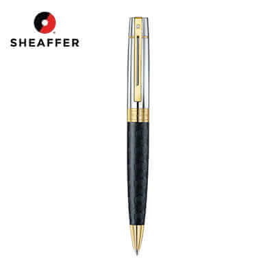 Sheaffer Engraved Black Ballpoint Pen with Chrome Cap and Gold Trims Corporate Gifts Singapore