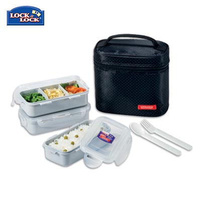 Lock & Lock 3-tier BPA Free Lunch Box with Cutlery | AbrandZ Corporate Gifts