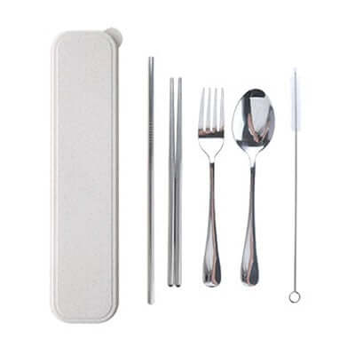 5 Pieces Stainless Steel Cutlery Set with Wheat Straw Case Executive Gifts Singapore