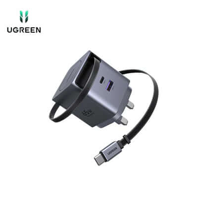 UGREEN Nexode Pro 65W 3 Port Fast Charger Plug with Retractable Cable Corporate Gift Singapore