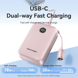 Vention Compact 20000mAh Power Bank 22.5W with USB-C dual-way fast charging and built-in cable.