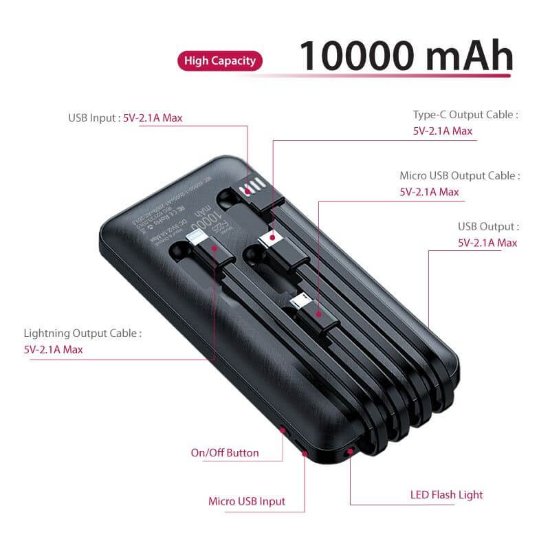10000mAh Powerbank with 4 Built-in Cable Executive Corporate Gifts Singapore