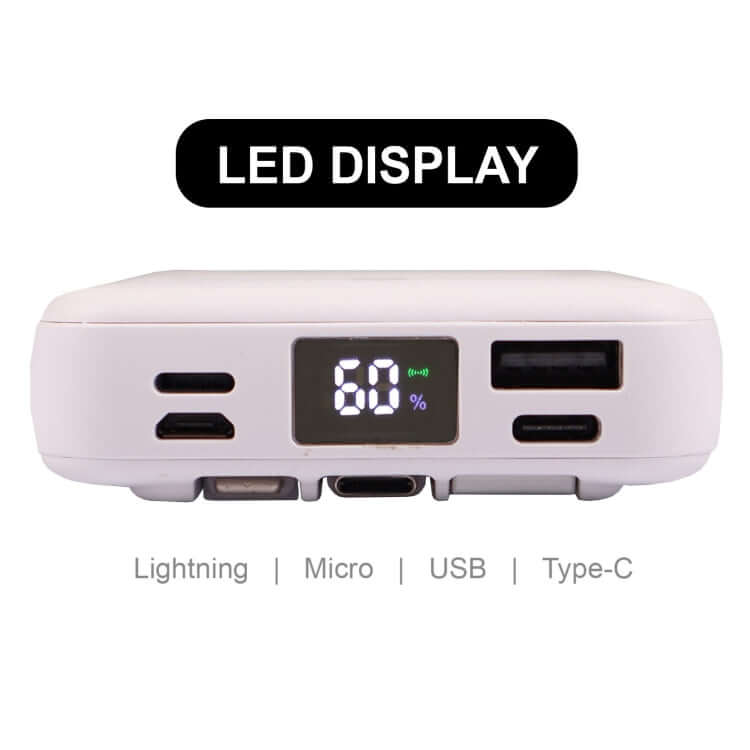 10000MAH Wireless Power Bank with Magsafe featuring LED display and multiple charging ports.