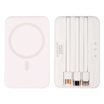 10000MAH Wireless Power Bank with Magsafe in white color, featuring multiple charging ports, ideal for corporate gifts.